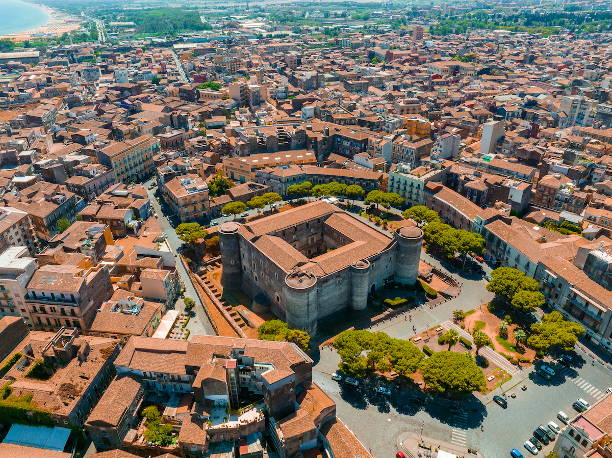 Vista aerea del Castello Ursino a Catania
